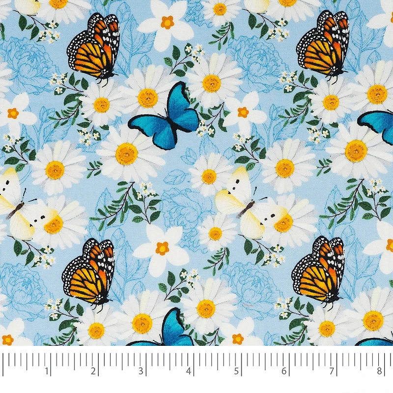 SINGER Daisies & Butterflies Print Ringspun Cotton Fabric