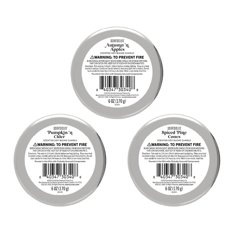 Scentsicles Candles Autumn 'n Apples, Pumpkin 'n Cider, Spiced Pine Cones, 3 pack
