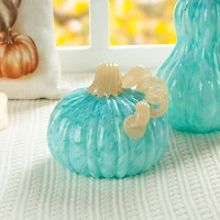 Glitzhome® 6" Fall Turquoise Round Glass Pumpkin