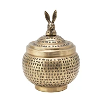 Hello Honey® 8'' Brass Finished Hammered Metal Container with Rabbit Finial