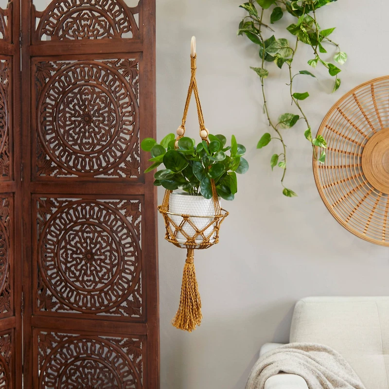 29" Brown Fabric Handmade Hanging Macrame Wall Planter