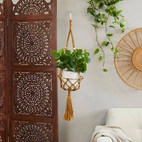 29" Brown Fabric Handmade Hanging Macrame Wall Planter