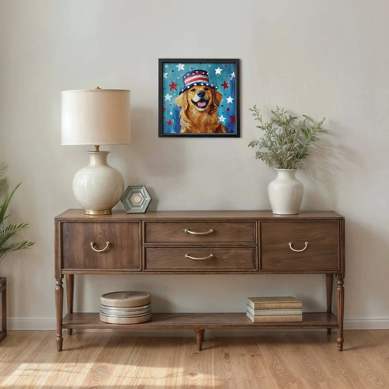 16" x 16" Patriotic Golden Retriever Framed Print