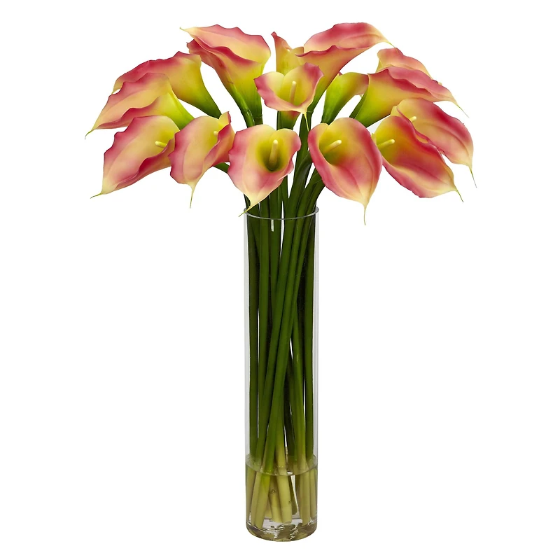 27" Pink Calla Lily Arrangement in Clear Cylinder Vase