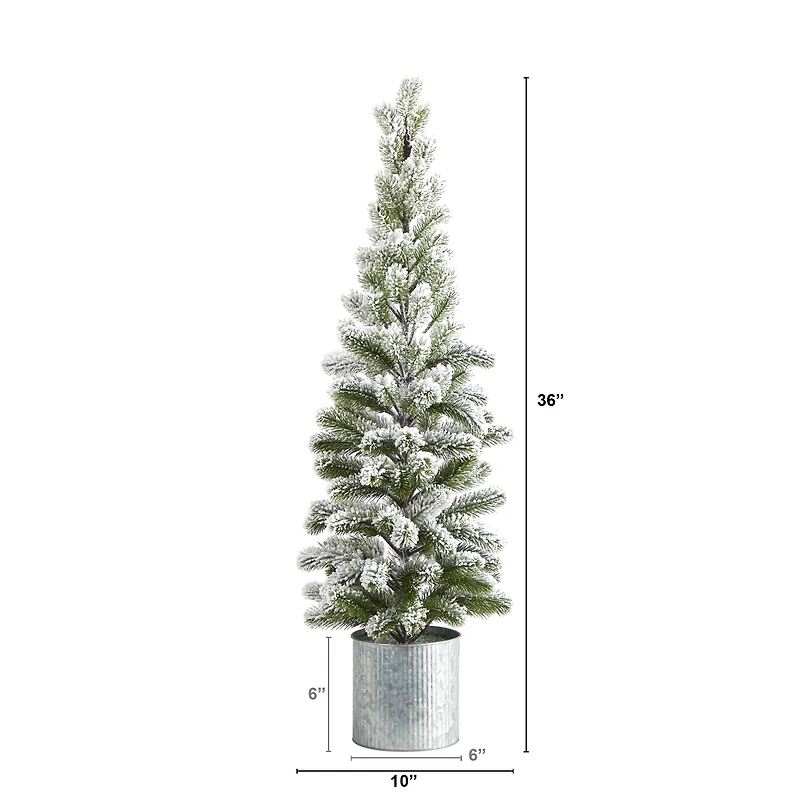 3ft. Unlit Flocked Pine Artificial Christmas Tree in Tin Planter