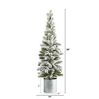 3ft. Unlit Flocked Pine Artificial Christmas Tree in Tin Planter
