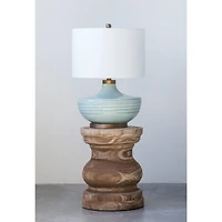 Hello Honey® Striped Aqua Ceramic Table Lamp with White Linen Shade