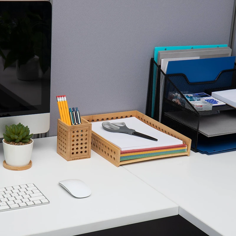 Mind Reader Lattice Collection Rayon from Bamboo Paper Tray & Pen Cup Set