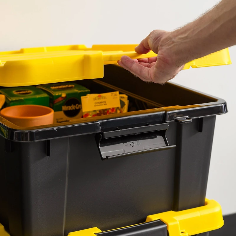 IRIS® 47qt. Black Store-It-All Utility Totes with Yellow Buckle Lids, 3ct.