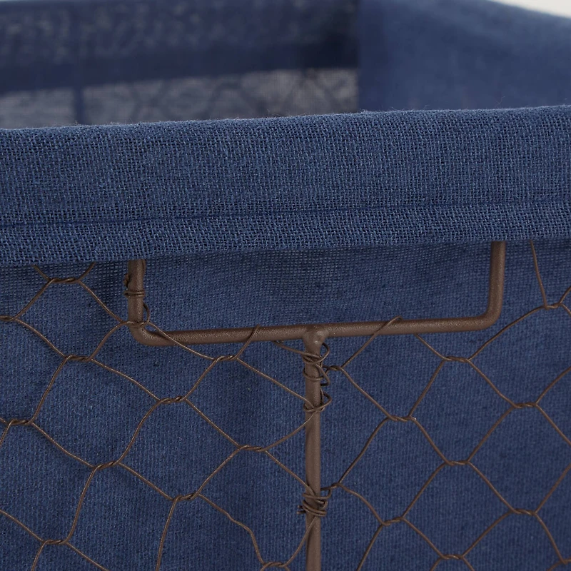 DII® Small Rustic Bronze Chicken Wire Baskets with French Blue Liners, 3ct.