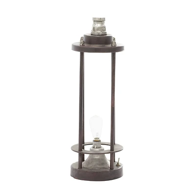 Brown Iron Industrial LED Lantern, 13" x 4" x 4"