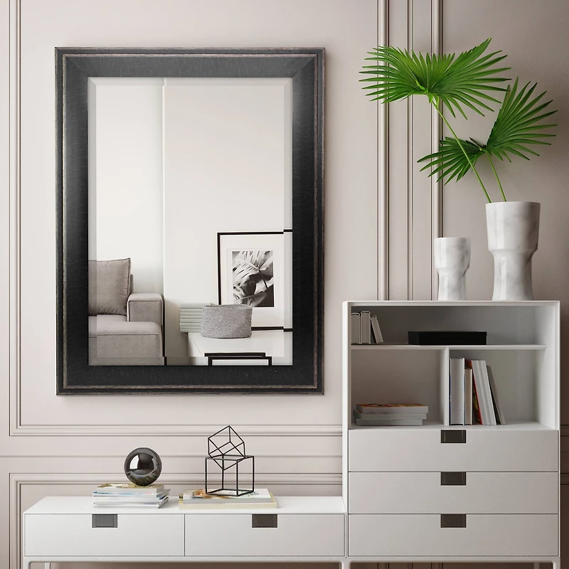 Head West Distressed Black Two-Step Beveled Glass Framed Mirror