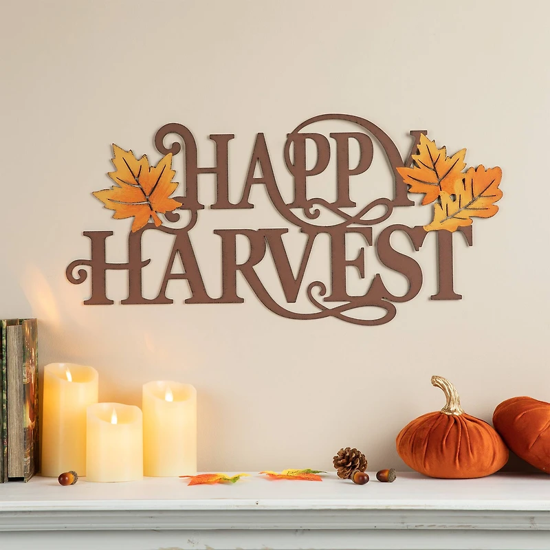 Glitzhome® 24" Metal "HAPPY HARVEST" Wall Décor