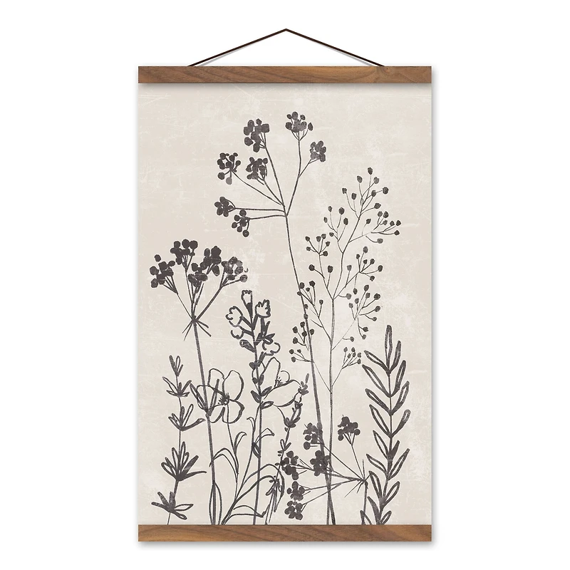 Sketched Florals 12" x 18" Teak Hanging Canvas - Set of 2