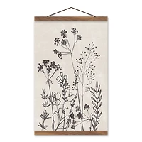 Sketched Florals 12" x 18" Teak Hanging Canvas - Set of 2