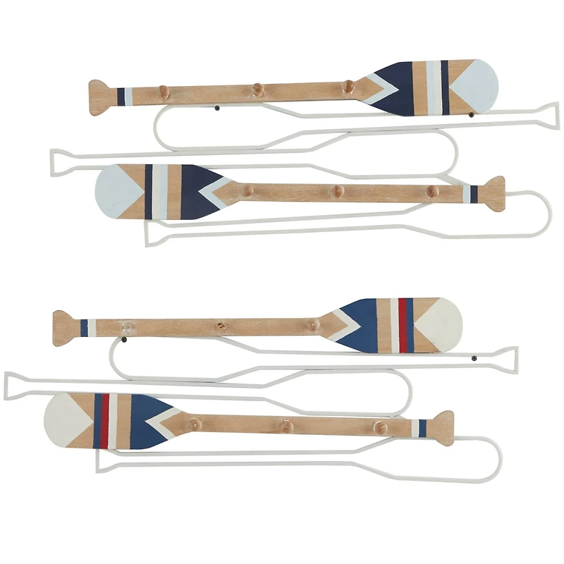 Light Brown Wood 12 Hangers Paddle Wall Hook with Stripe Patterns Set of 2 30", 29"