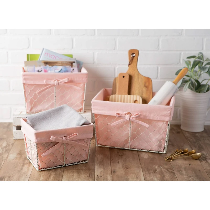 DII® Blush Pink Lined Chicken Wire Basket Set
