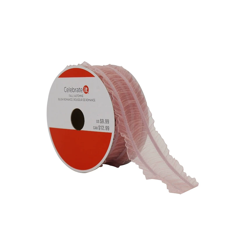 1.5" x 7yd. Dusty Pink Ruffle Trim Ribbon by Celebrate It® Blush Romance