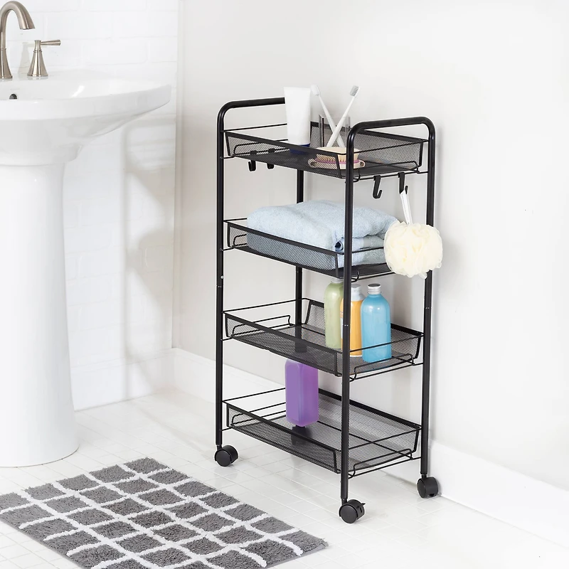 Honey Can Do Black 4-Tier Metal Rolling Cart with Trays