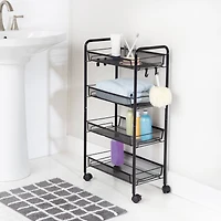 Honey Can Do Black 4-Tier Metal Rolling Cart with Trays