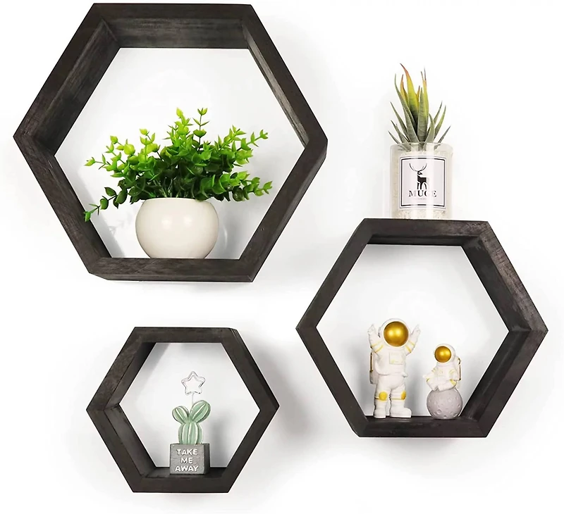Black Hexagon Floating Shelves Set