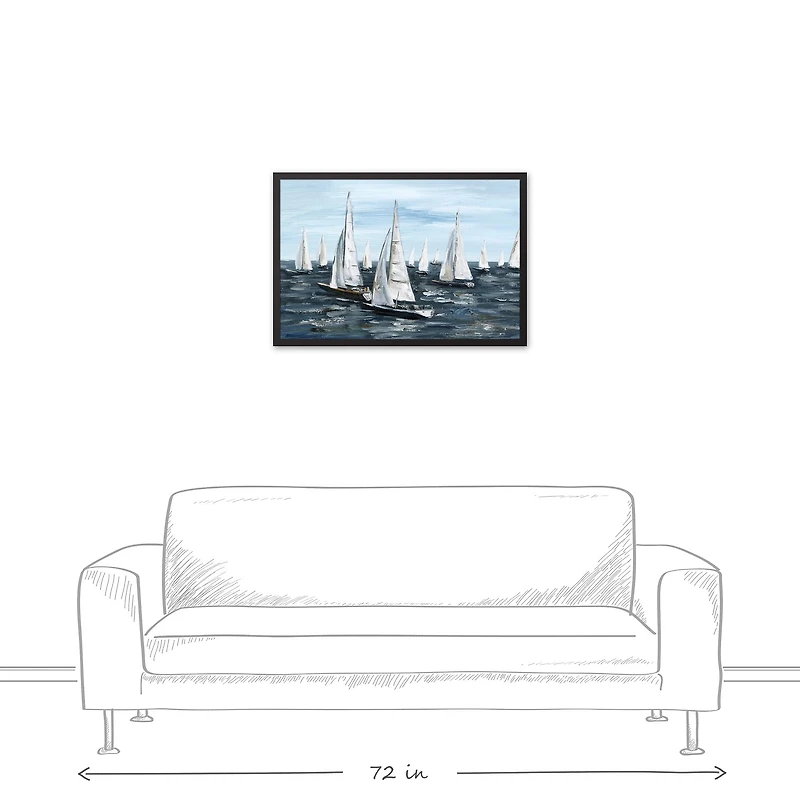Coastal Boats Black Framed Canvas
