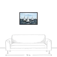 Coastal Boats Black Framed Canvas