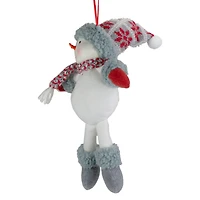 14" Gray & Red Plush Snowman Hanging Christmas Ornament