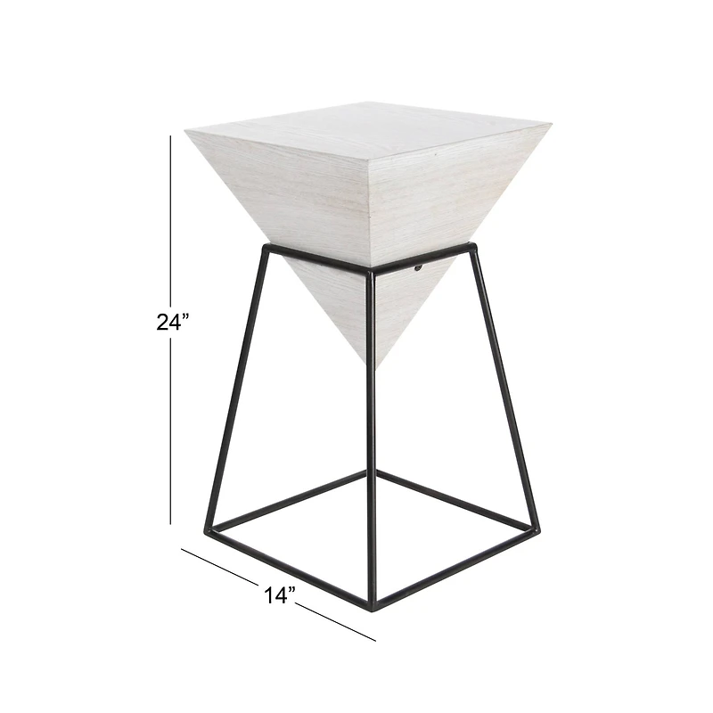 2ft. White Metal and Wood Modern Accent Table