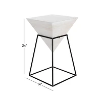 2ft. White Metal and Wood Modern Accent Table