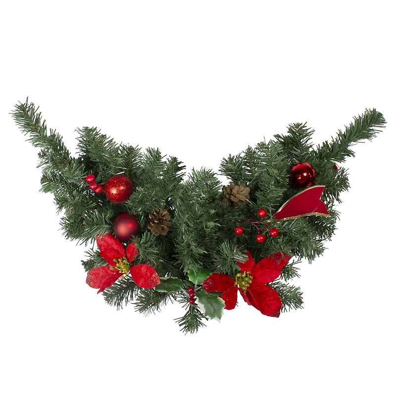 24" Unlit Poinsettia, Pine Cone & Ball Swag, Red