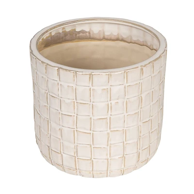 Hello Honey® 7" Round Stoneware Planter with Woven Pattern in Reactive Glaze
