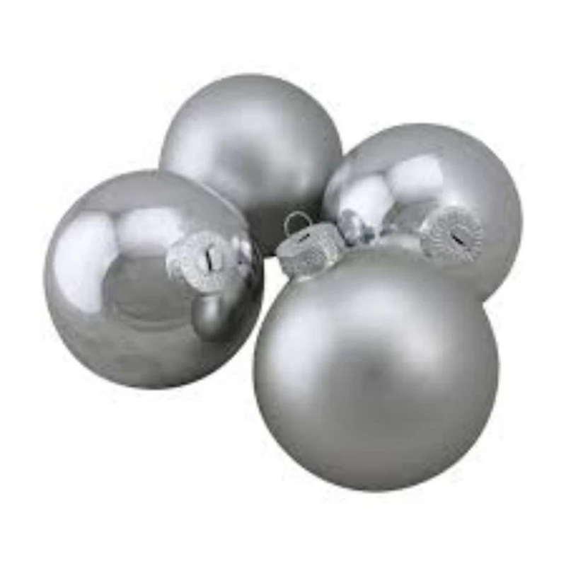 72ct. 4" Silver Shiny and Matte Christmas Glass Ball Ornaments