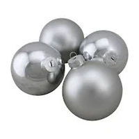 72ct. 4" Silver Shiny and Matte Christmas Glass Ball Ornaments
