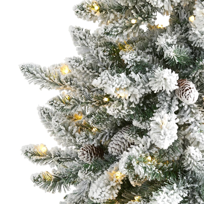 5ft. Pre-Lit Flocked Livingston Fir Pinecones Artificial Christmas Tree with Clear Warm LED Lights