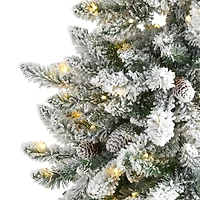5ft. Pre-Lit Flocked Livingston Fir Pinecones Artificial Christmas Tree with Clear Warm LED Lights
