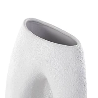 15" White Ceramic Abstract Textured Vase with Cutout Center