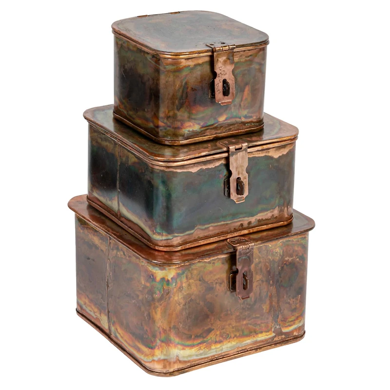 Hello Honey® 7" Burnt Copper Finish Square Decorative Boxes Set