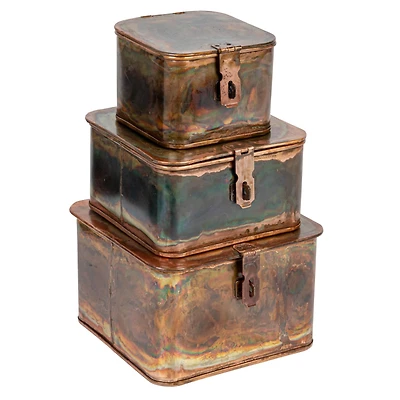 Hello Honey® 7" Burnt Copper Finish Square Decorative Boxes Set