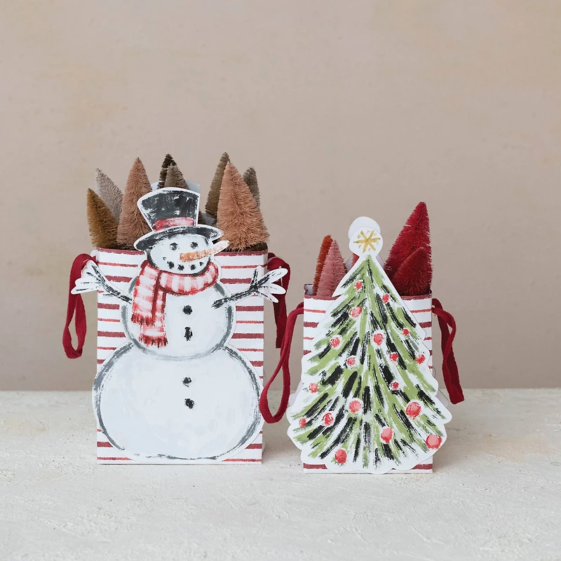 Hello Honey Compact Snowman & Christmas Tree Printed Paper Diecut Gift Bags, 2ct.