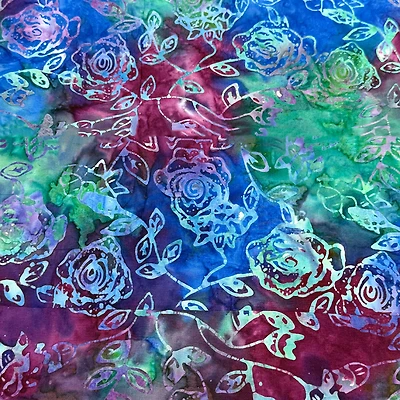 Feldman Batik Royal Raspberry Stamp Rose Cotton Fabric