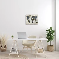 Stupell Industries Gold Blue World Map Design Canvas Wall Art