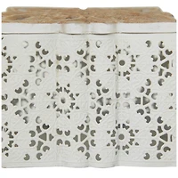 White Metal Laser Cut Metal Decorative Jars with Carved Wood Lids Set