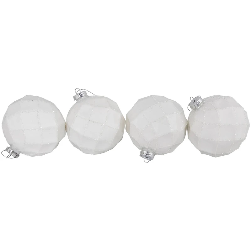 Glittered Christmas Glass Ball Ornaments - 3.75" (95mm) - White - 4ct