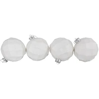 Glittered Christmas Glass Ball Ornaments - 3.75" (95mm) - White - 4ct