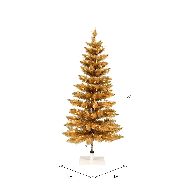 3ft. Pre-Lit Gold Pencil Fir Artificial Christmas Tree, Warm White Dura-Lit® LED Lights