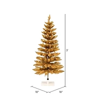 3ft. Pre-Lit Gold Pencil Fir Artificial Christmas Tree, Warm White Dura-Lit® LED Lights