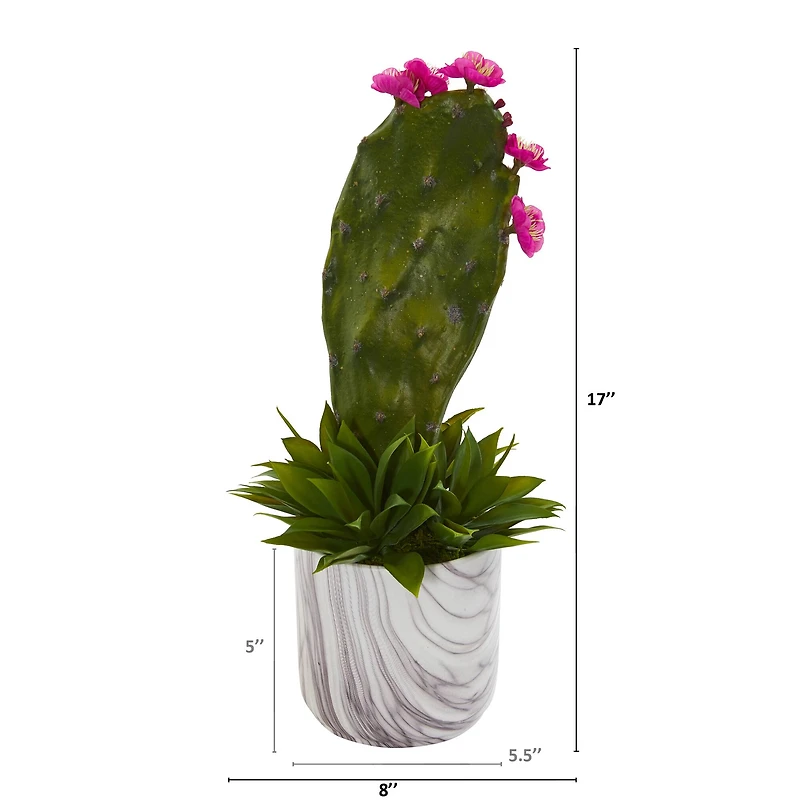 17" Cactus & Agave Succulent Plant in Marble Planter