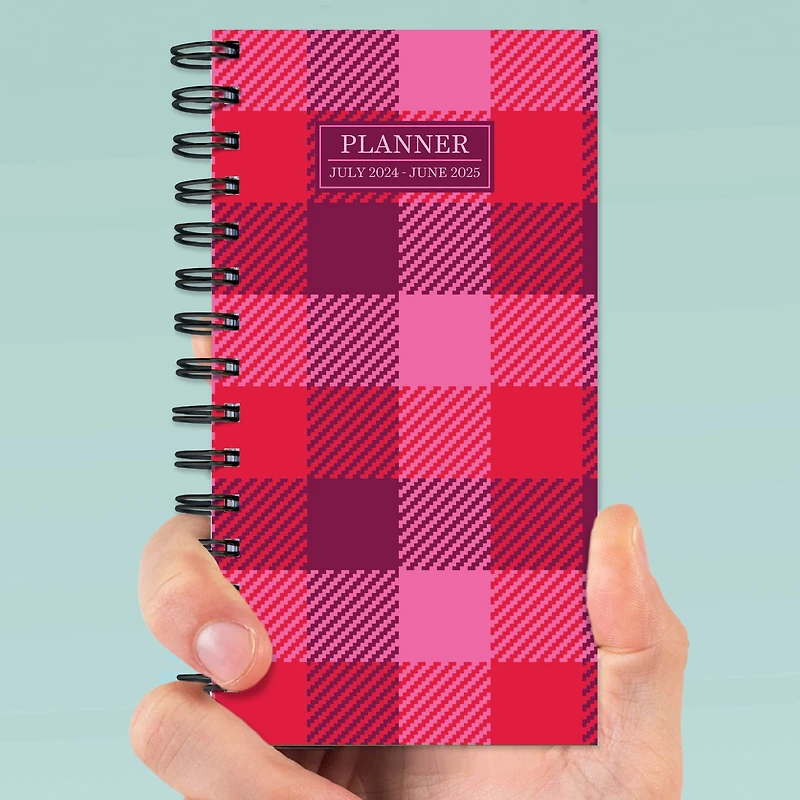 TF Publishing 2025 Pink Plaid Small Weekly Monthly Spiral Planner