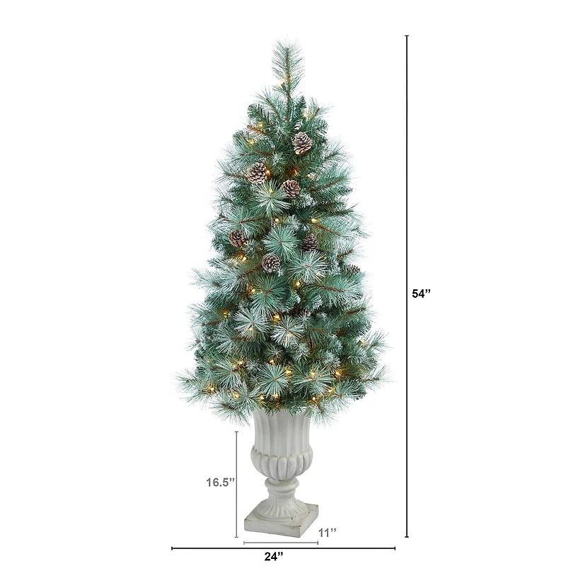 4.5ft. Pre-Lit Frosted Tip British Columbia Mountain Pine Artificial Christmas Tree In Decorative Urn, 100 Clear Lights